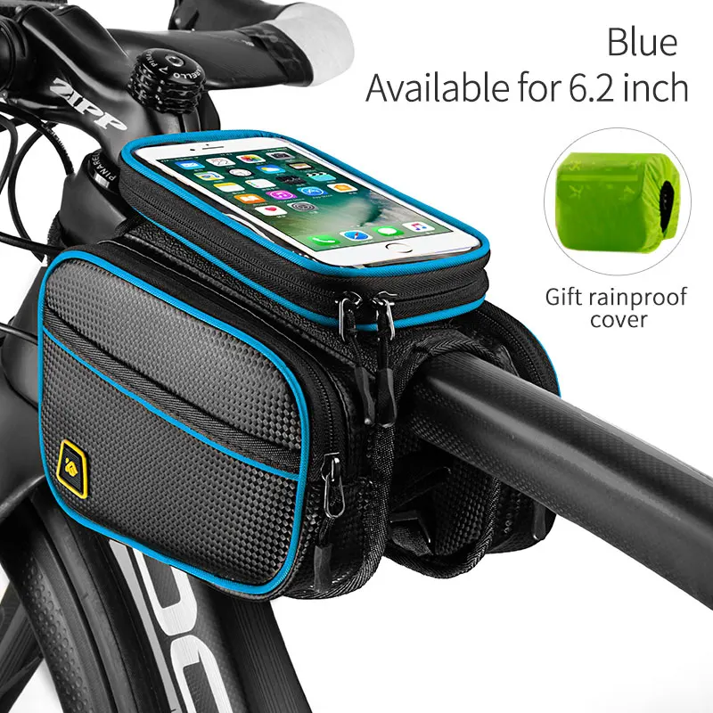 6.2-Blue CoolChange велосипедная сумка передняя рама большая велосипедная сумка MTB с водонепроницаемым чехлом сенсорная верхняя труба сумка для телефона велосипедные аксессуары - Цвет: 6.2-Blue
