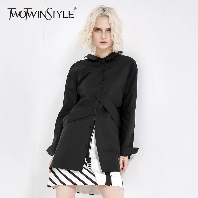 Рубашка TWOTWINSTYLE Женская с отворотом длинным рукавом двубортная повседневная