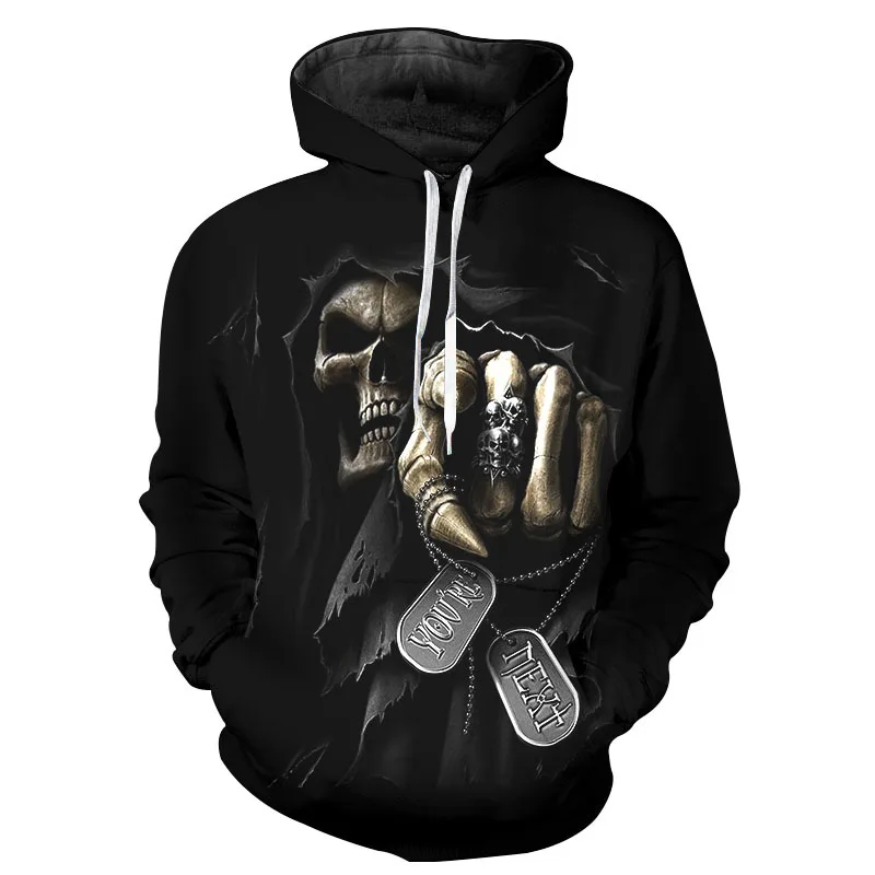 Fashion Hoodie Sweatshirts Men Womens Hoodies Long Sleeve Skull Punisher Grim Reaper 3D Print Hip Hop Hooded Pullover Jacket | Мужская