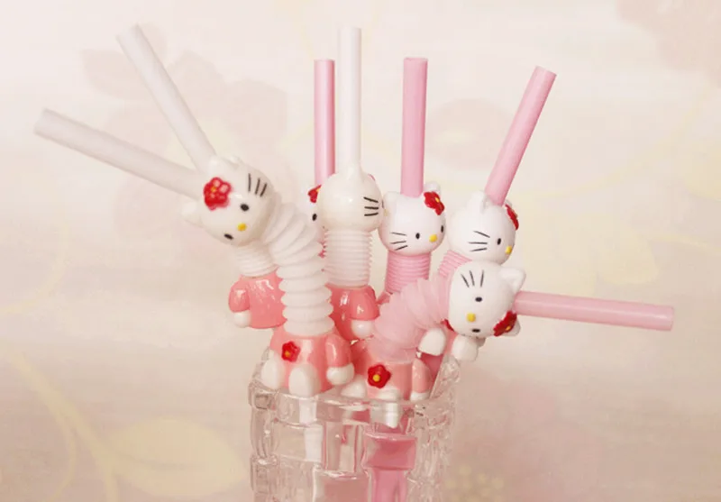 50 шт Пластик рисунок Hello Kitty соломы мультфильм для напитков на вечеринку