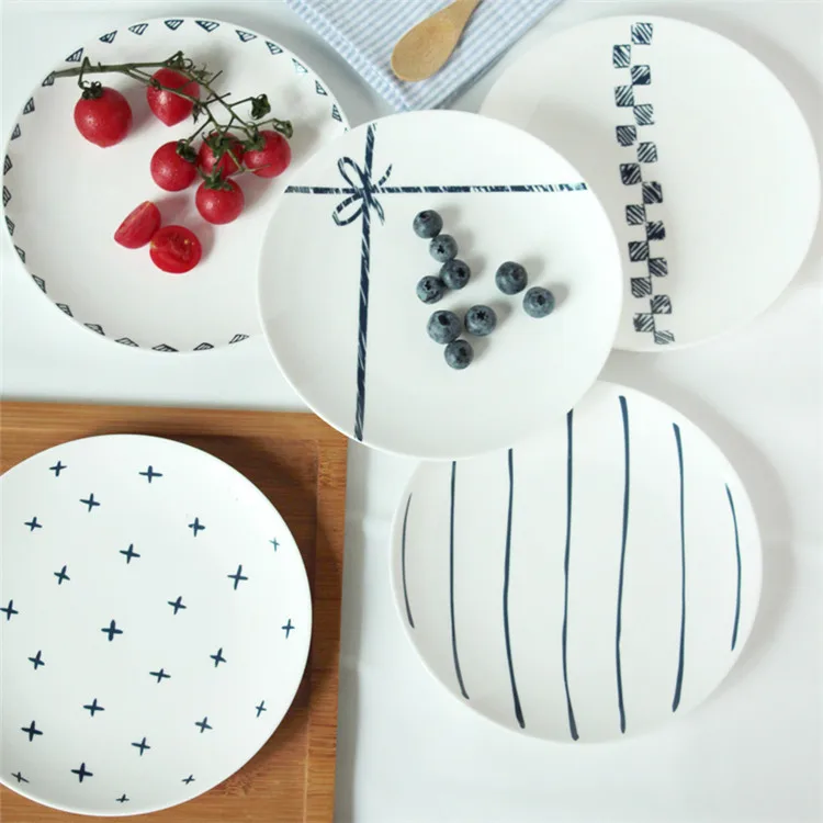 

(4pcs) 8 inch Bone China Plate Simple Life Design Tableware Beef Salad Plate