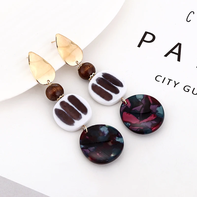 YAOLOGE Этническая акриловые серьги Уникальный Красочный Узор круглые