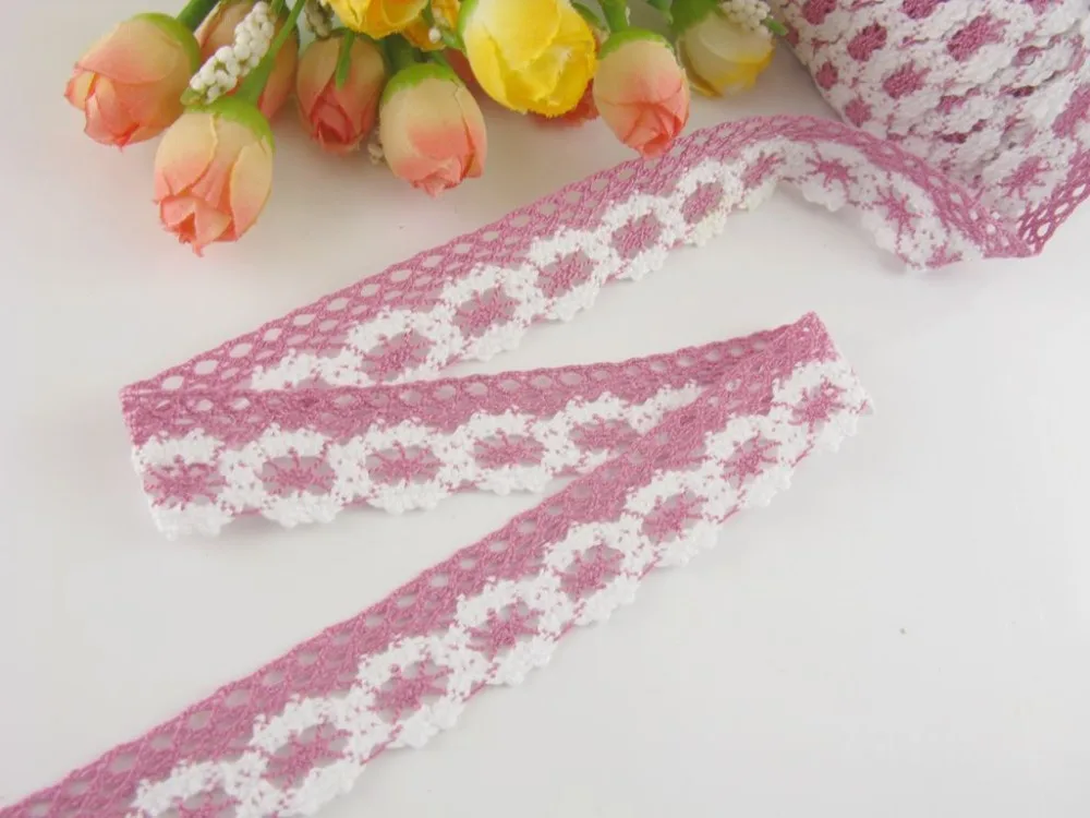 Оптовая продажа лот (2 см) 3/4 &quot* 10yard розовый и белый Нежный Хлопок крючком