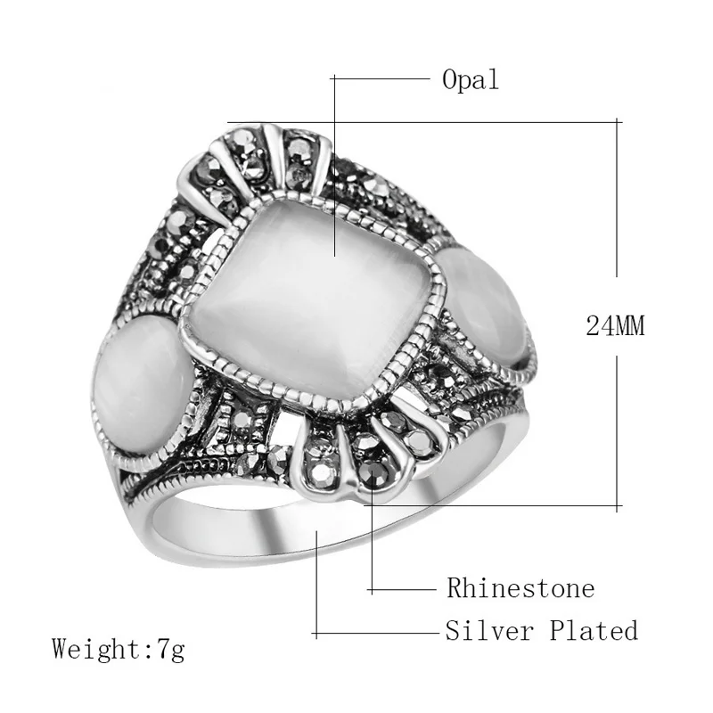 Vintage opal Обручение Кольца bijoux (украшения своими руками) серебристого цвета