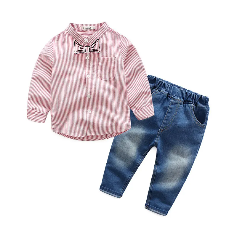 kids boys clothing sets 2018 autumn baby school 2 pieces striped shirts+jeans children casual cotton suits 3-8 years |