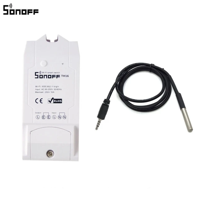 Sonoff TH16 умный переключатель для мониторинга температуры и влажности, Wifi, умный переключатель, комплект домашней автоматизации, работает с Alexa Google 16А 3500 Вт