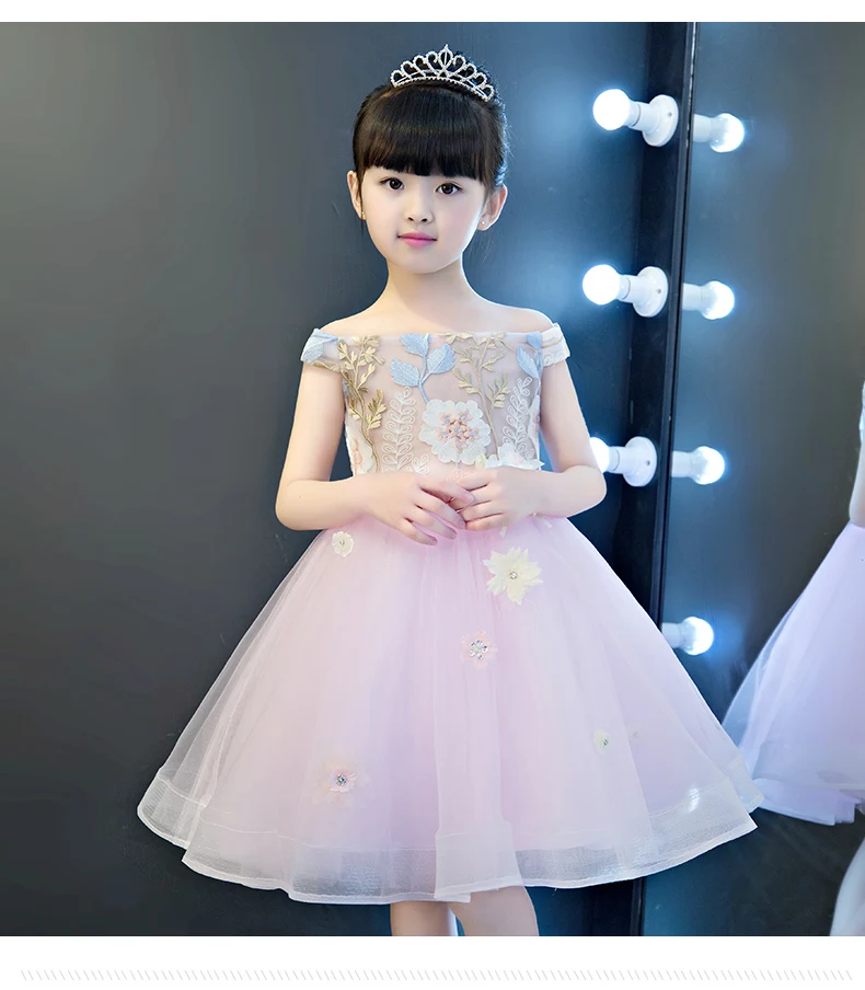 

Детское свадебное платье для девочек, розовая одежда с цветами для девочек, платья принцессы, танцевальные костюмы, бальное платье, одежда д...