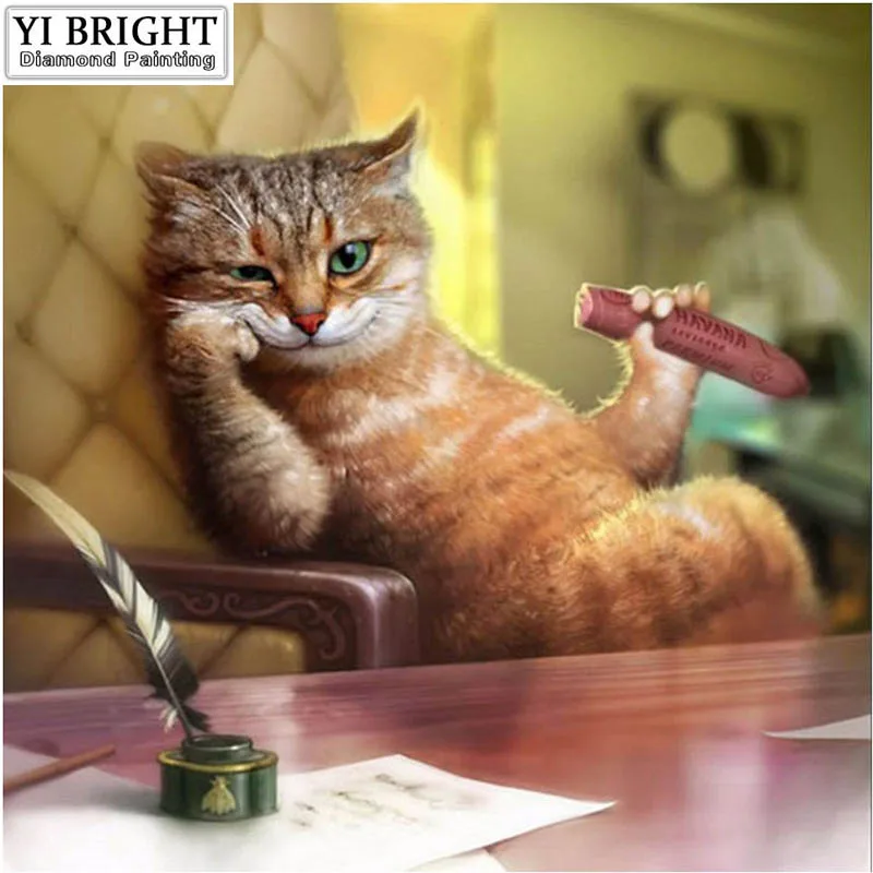 Алмазная 5D картина курительный кот полноразмерная/круглая вышивка мозаика для