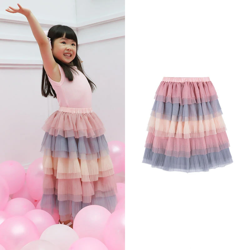 Модные детские радужные юбки трехслойные юбки-пачки для девочек лето 2019 Детские