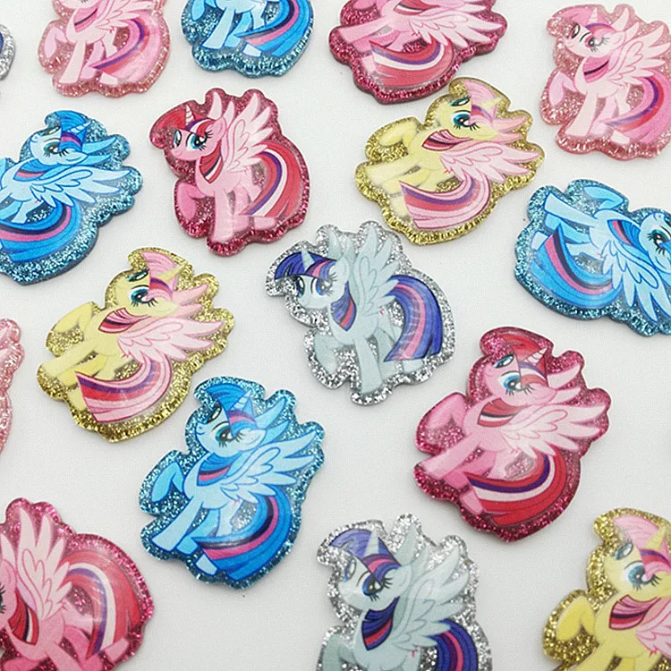10 шт. кавайные плоские каучуковые Мультяшные планы с блестками пони Единорог