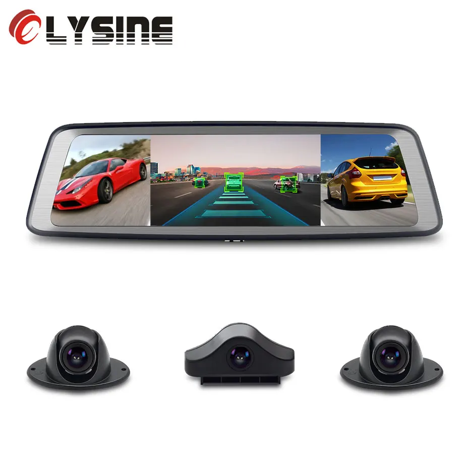 Olysine 4CH объектив камеры Android автомобильный видеорегистратор 1" сенсорный gps Navi Dash Cam 2 ГБ+ 32 ГБ ADAS wifi зеркало заднего вида dvr привод видео рекордер