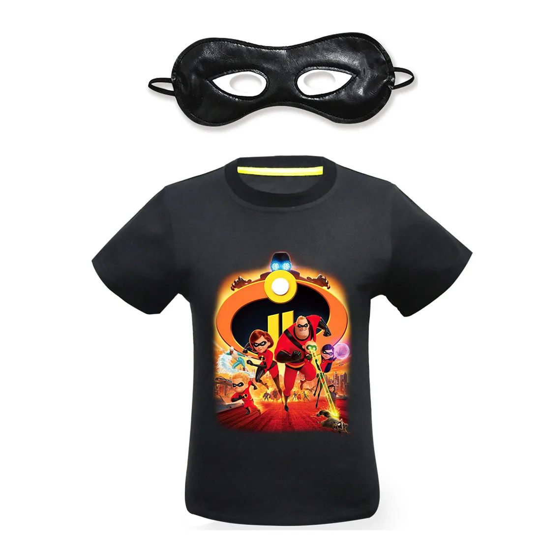 T shirt mask black Г. Летняя футболка с короткими рукавами для мальчиков и девочек футболки для костюмированной вечеринки с героями мультфильма «Суперсемейка 2» Детская футболка повседневные спортивные футболки - Цвет: T shirt mask black