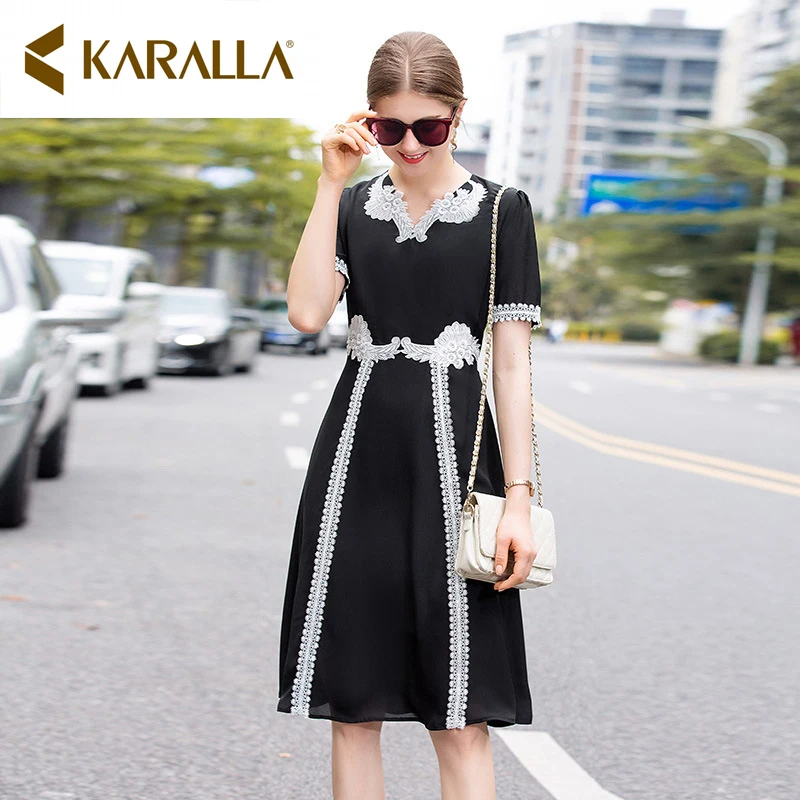 Женское платье из органзы Karalla черное Элегантное повседневное с вышивкой и