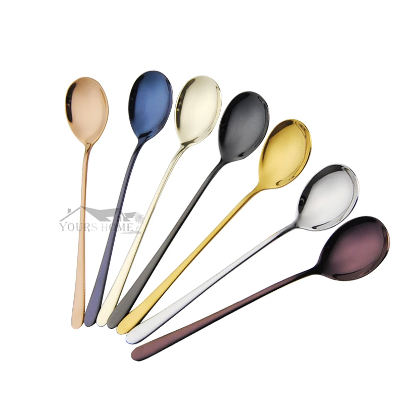 Ложки из нержавеющей стали с длинной ручкой набор 2 разноцветных золотистых