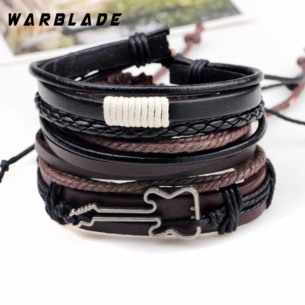 Новинка 2019 мужские ювелирные изделия браслеты из натуральной кожи многослойные
