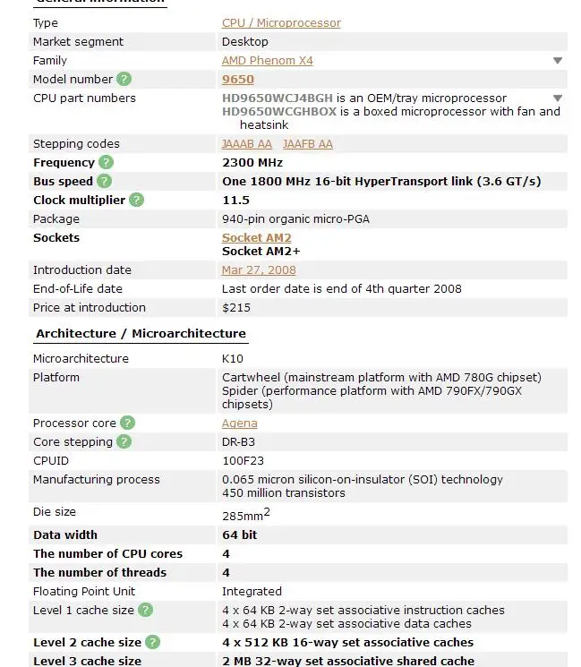 Процессор AMD Phenom X4 9650-HD9650WCJ4BGH 95W cpu 940 AM2
