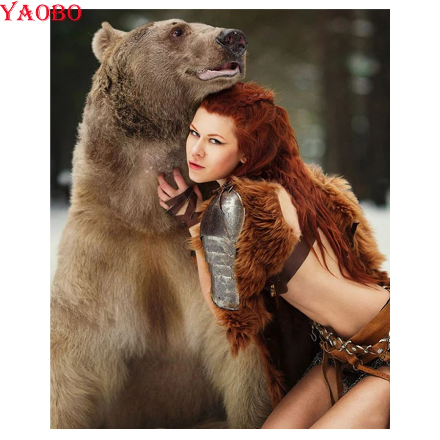 5D diy diamond painting Beauty and bear mosaic cross stitch round square full drill picture paste embroidery beaded resin gift | Дом и сад