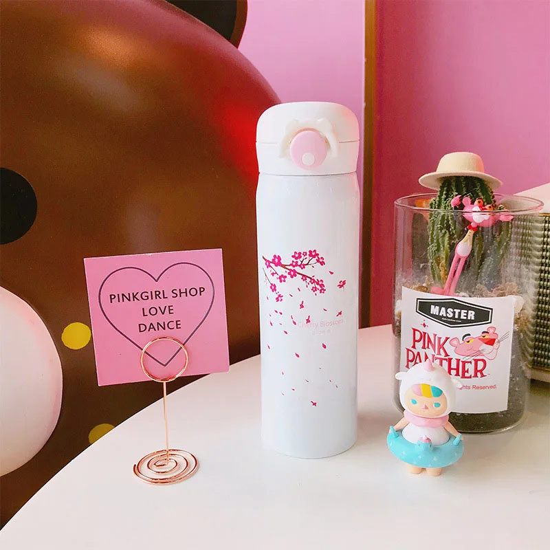Peach Blossom 500ml Boxi портативный мультфильм термо кружка из нержавеющей стали дети бутылки воды милый Единорог большой емкости путешествия на открытом воздухе чашка для питьевой воды - Цвет: Peach Blossom 500ml