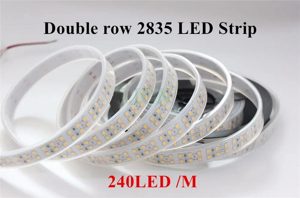 Водонепроницаемая IP67 5 м двухрядная Светодиодная лента 2835 1200 SMD 12 В гибкая