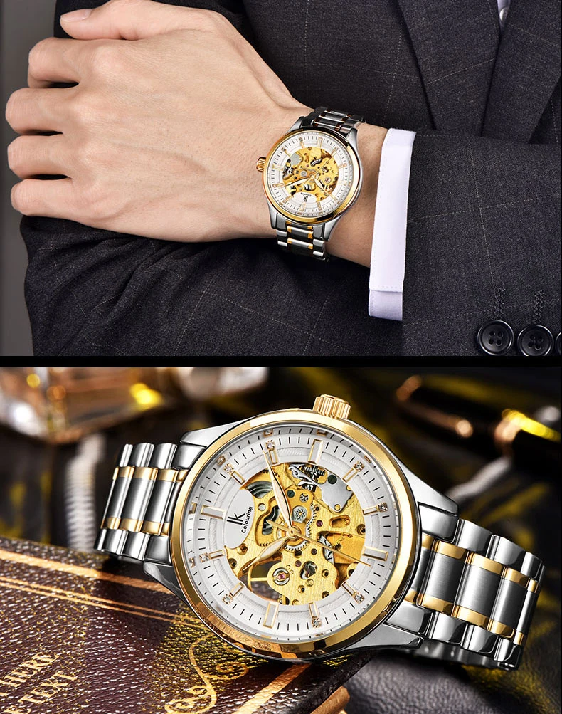 IK фирменные мужские часы автоматические в стиле стимпанк из нержавеющей стали