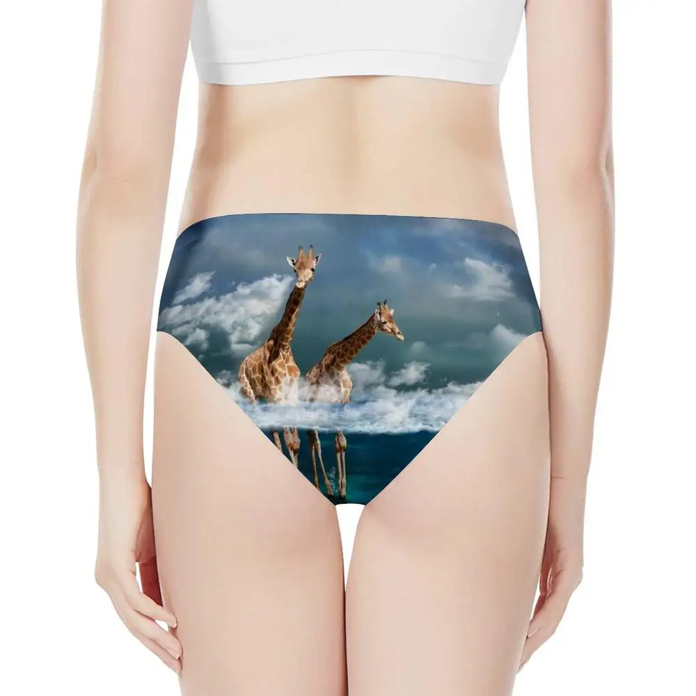Женские бесшовные трусики с 3D принтом Жираф удобные со средней посадкой нижнее