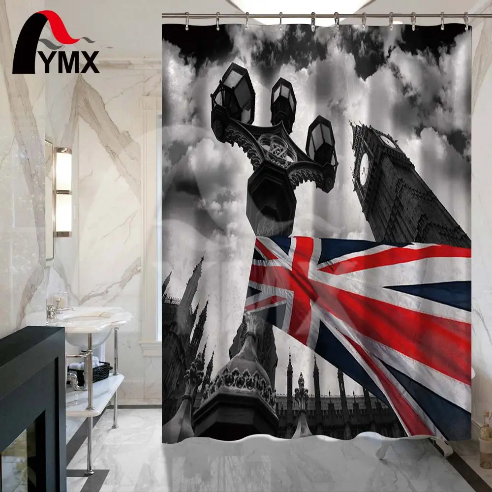 

England Flag Printing Polyester Waterproof Bathroom Shower Curtain Bathroom Curtain Home Decorative Creative Accessories Hooks