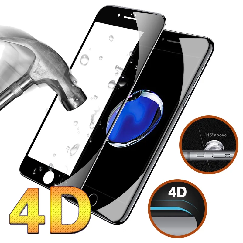 4D полное покрытие закаленное стекло для iPhone 6 6s 7 Plus Чехол 9H круглый изогнутый край