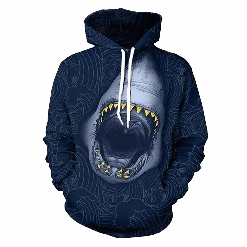 CJLM Men Hoodies Deep Blue 3D Print Shark Animal Hoodie Sweatshirt Winter Regular Hooded Leisure Sportwears Sweats Dropshipping | Мужская