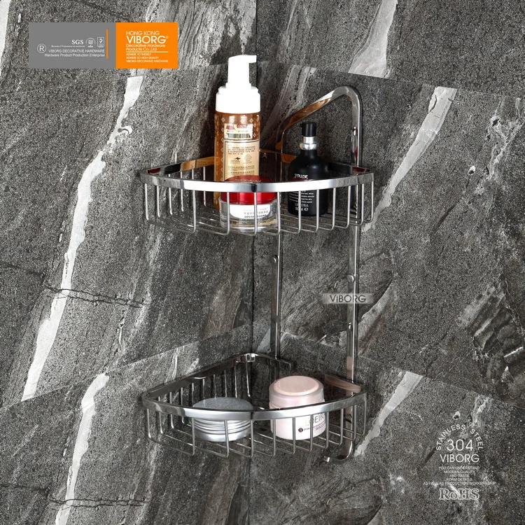 Viborg Deluxe твердая Толстая 304 проволока из нержавеющей стали Двухуровневая угловая душевая корзина полка аккуратная стойка Caddy органайзер для хранения
