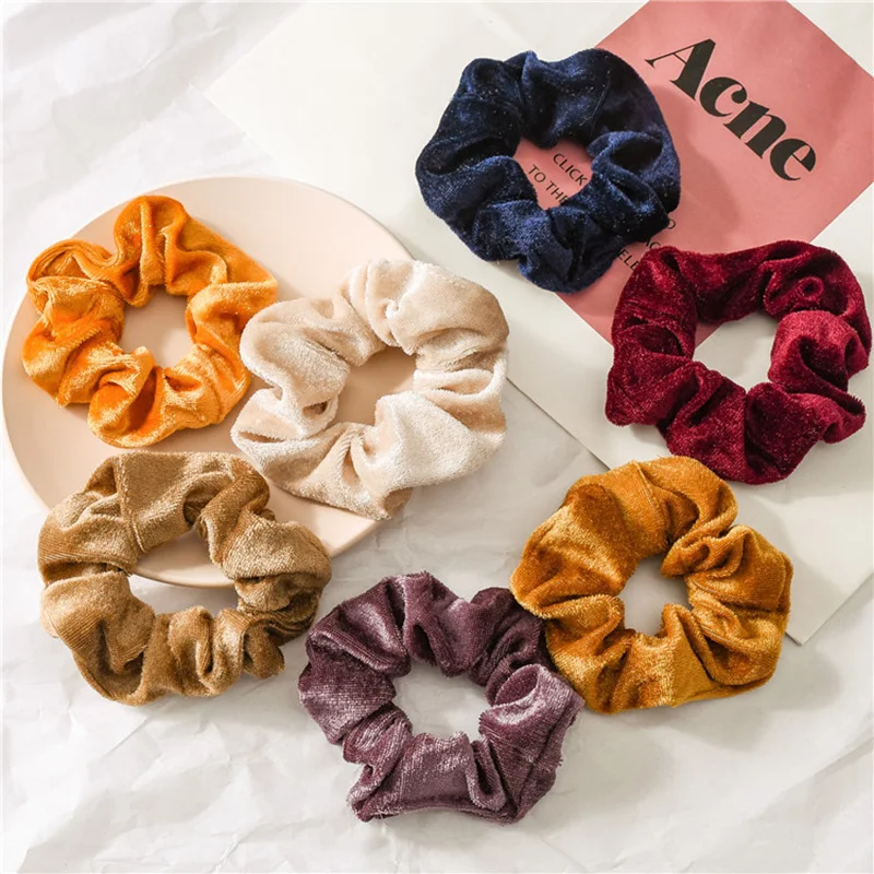 36 Pcs/Set Vintage Hair Scrunchies Stretchy Velvet Scrunchie Pack Women Elastic Hair Bands Girl Headwear Solid Rubber Hair Ties
