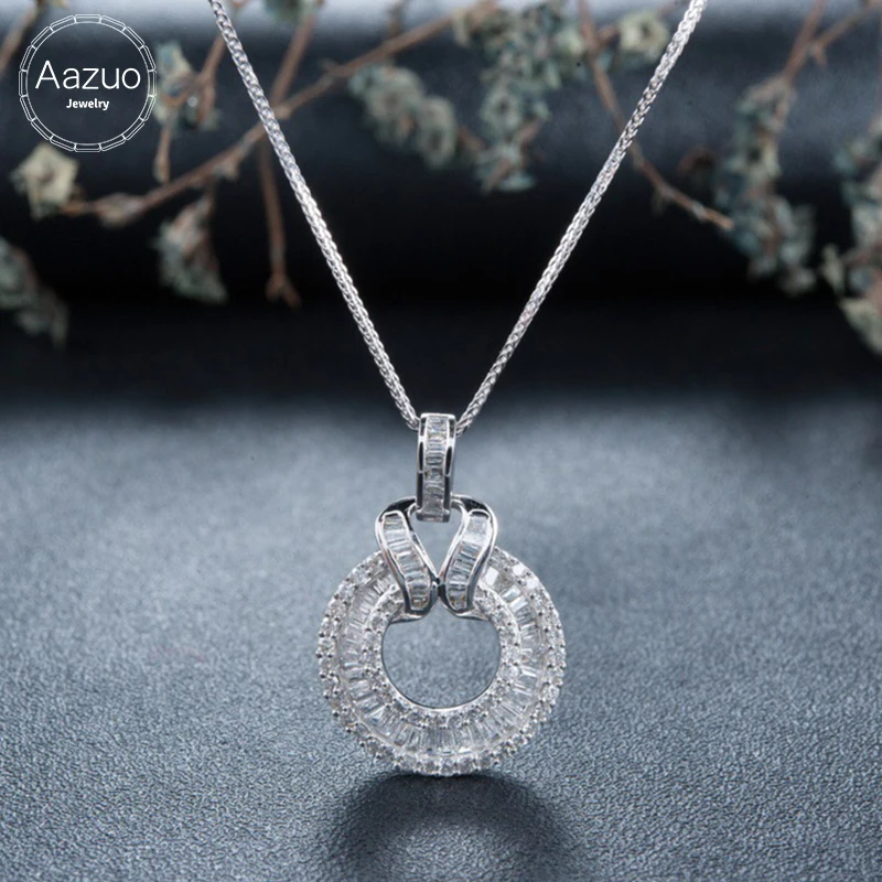 Aazuo 18 K Белое Золото настоящая лестница бриллиантовое модное круглое ожерелье подаренное для женщин 18 дюймов звено цепи Au750