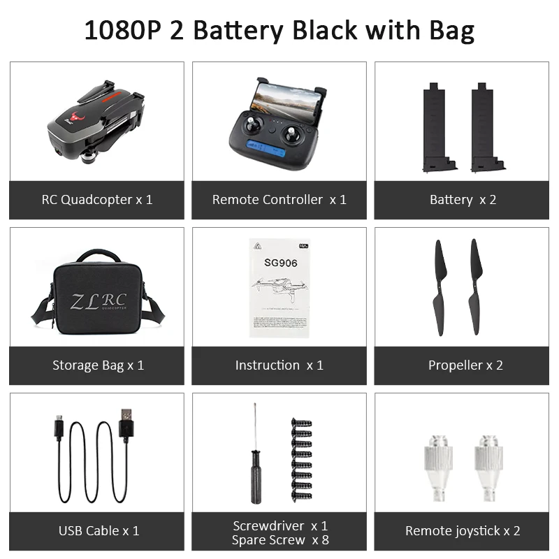 1080P 2B Black Bag SG906 gps 5G wifi FPV с селфи складной 4K 1080P Ультра HD камера RC Дрон Квадрокоптер RTF складной Дрон VS XS809S XS816 SG106 - Цвет: 1080P 2B Black Bag