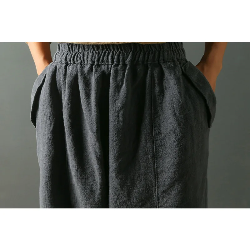 Женские повседневные брюки SCUWLINEN однотонные свободные льняные Длинные шаровары