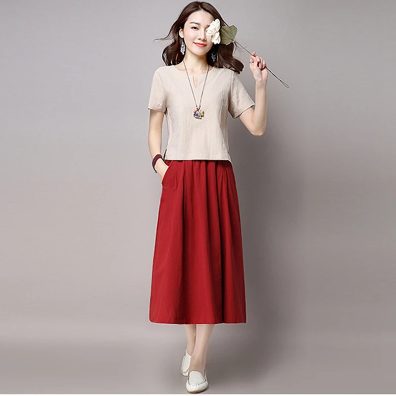 2017 Hot Selling Summer Women casual Linen Skirts Cotton Loose Waist Slim Fit Thin Cute A-Line Solid Natural Blue Skirt | Женская одежда