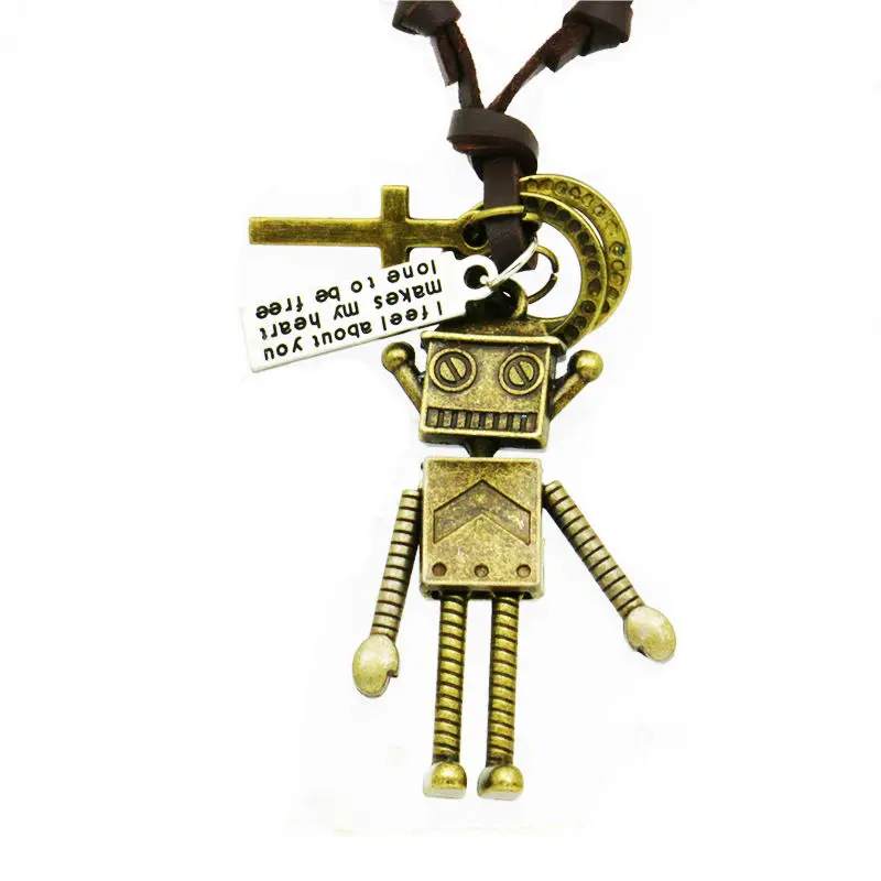 Ожерелье из натуральной кожи с роботом ювелирные изделия для женщин и мужчин