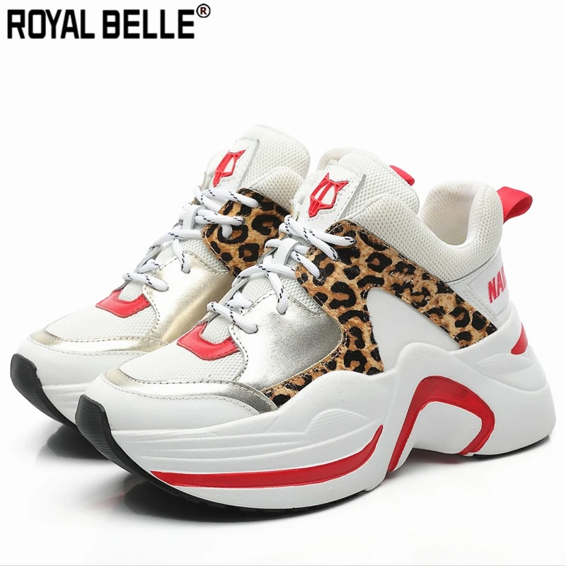 Royal Belle/кроссовки для бега; женские повседневные кроссовки; женская обувь из натуральной кожи с леопардовым принтом; женская обувь на толстой подошве без застежки