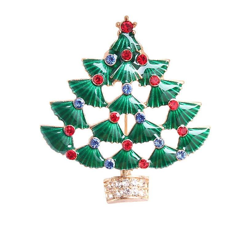 Модная красная брошь в виде рождественской елки Стразы зеленые булавки и броши