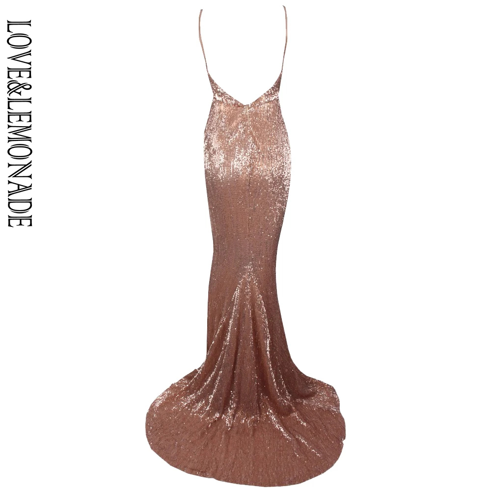 

LOVE&LEMONADE Elastic Sequin V Collar Exposed Back Long Dress LM80119