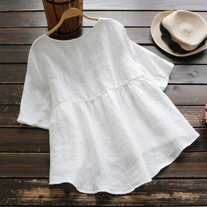 Блузка женская с цветочной вышивкой удобная рубашка из хлопка и льна в