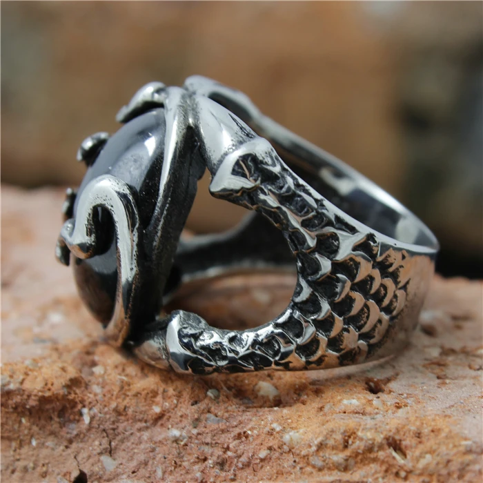 Мужское кольцо с Когти орла Gecko из нержавеющей стали 316L|ring cameo|ring with black stonestone ring |