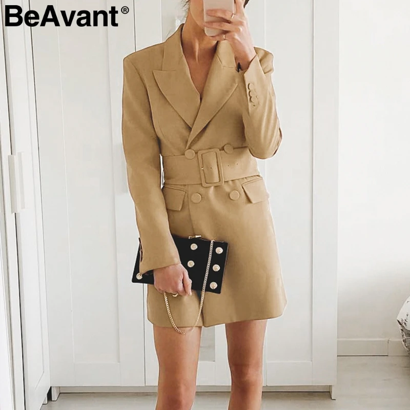 BeAvant Minimalis двубортный женский блейзер винтажный длинный рукав пояс отложной воротник Блейзер Женский офисный Женский блейзер Пальто