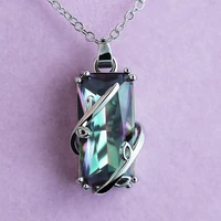 huge vintage fashion genuine natural fire rainbow mystic cystal necklace pendant solid silver color fashion women jewelry