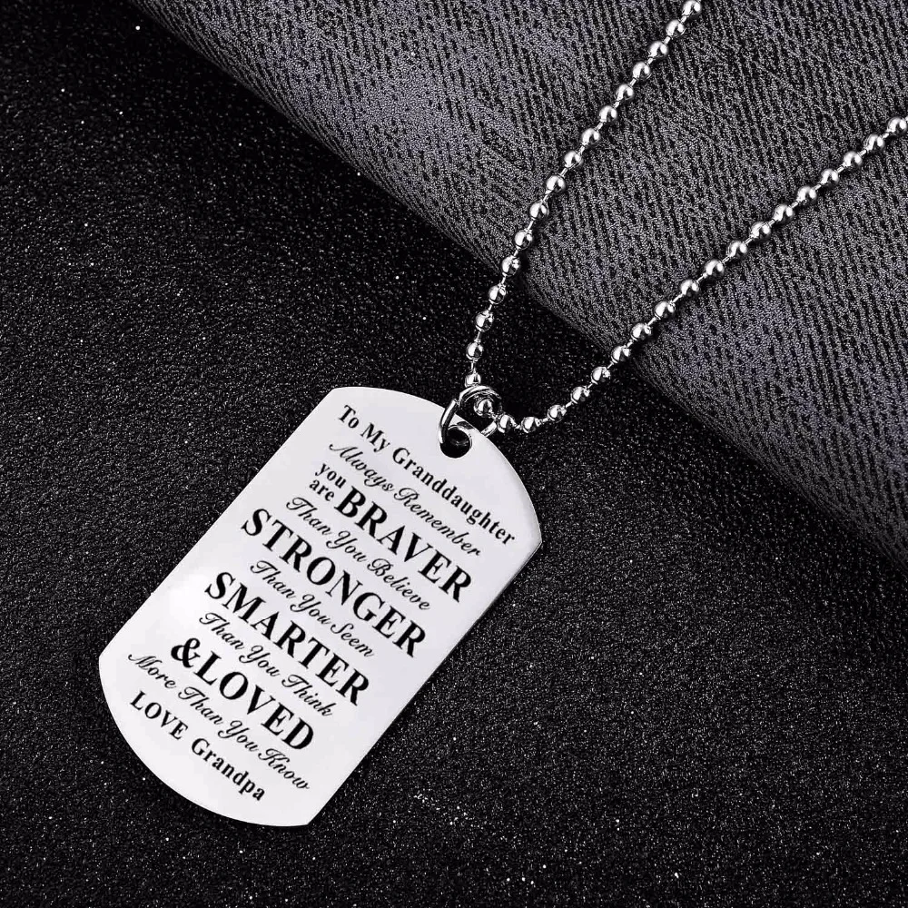 12PC/Lot Inspirational Gift For Family Grandfather Grandpa Love Granddaughter Necklace Jewelry Stainless Steel Dog Tag Pendant | Украшения