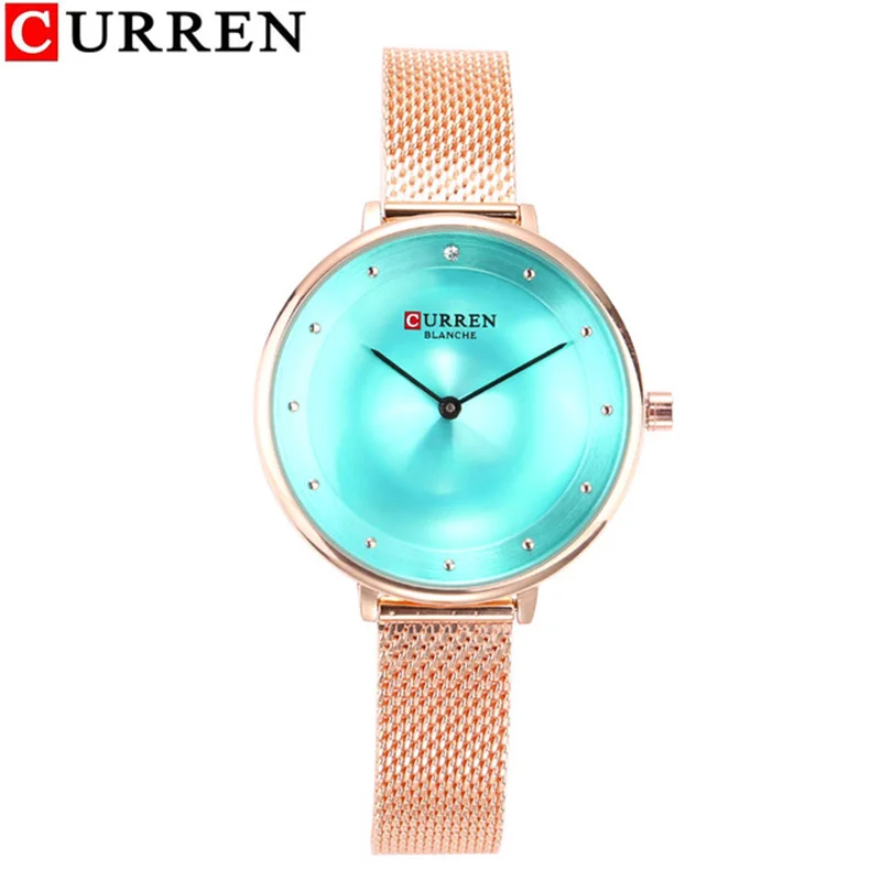 Gold Green CURREN 9029 женские кварцевые часы драгоценный циферблат ультратонкий вязаный ремешок Топ бренд женские Роскошные наручные часы девушка часы Relogio Feminino - Цвет: Gold Green