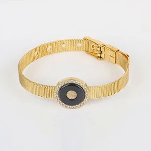 Black Bracelet Дизайн, нержавеющая сталь, сетка, хранитель браслетов, браслеты для женщин и девушек, большой круглый керамический Кристальный браслет, ювелирный подарок - Окраска металла: Black Bracelet