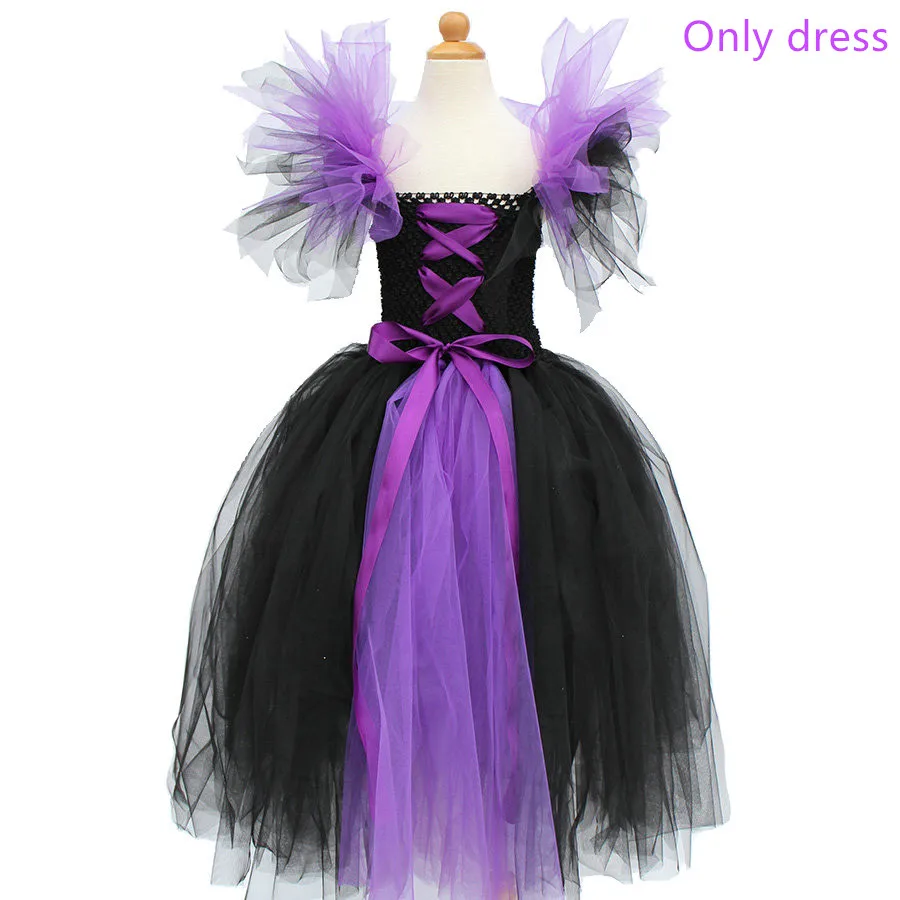 only dress Maleficent злой королевы девушки хэллоуинская пачка платье дети косплей костюм ведьмы фантазия день рождения девочки праздничное платье принцессы - Цвет: only dress