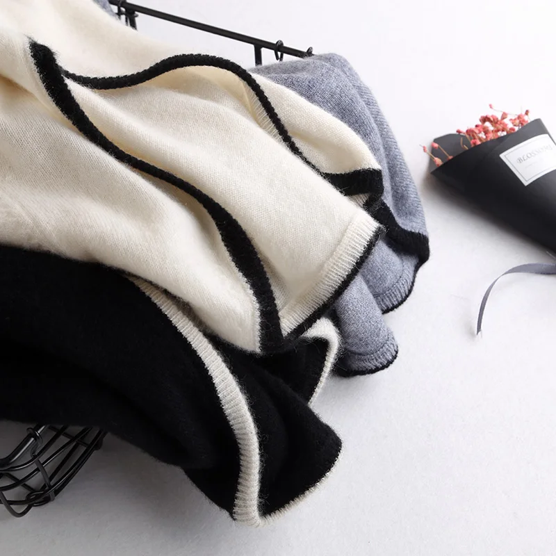 Gejas Ainyu autumn winter new V-neck knitted cashmere sweater women pullover tops Loose plus size Sweaters Brand Tops | Женская одежда