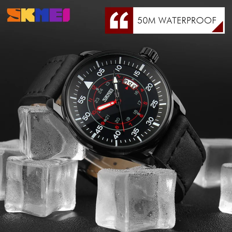 

Skmei 2016 Luxury Brand Leather Sports Watches Analog Display Date Men Quartz Watch Business Watch Men Watch relogio masculino