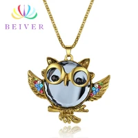 beiver fashion bronze animal necklace cute owl crystal necklace color zircon wings party holiday jewelry the best gift for girls