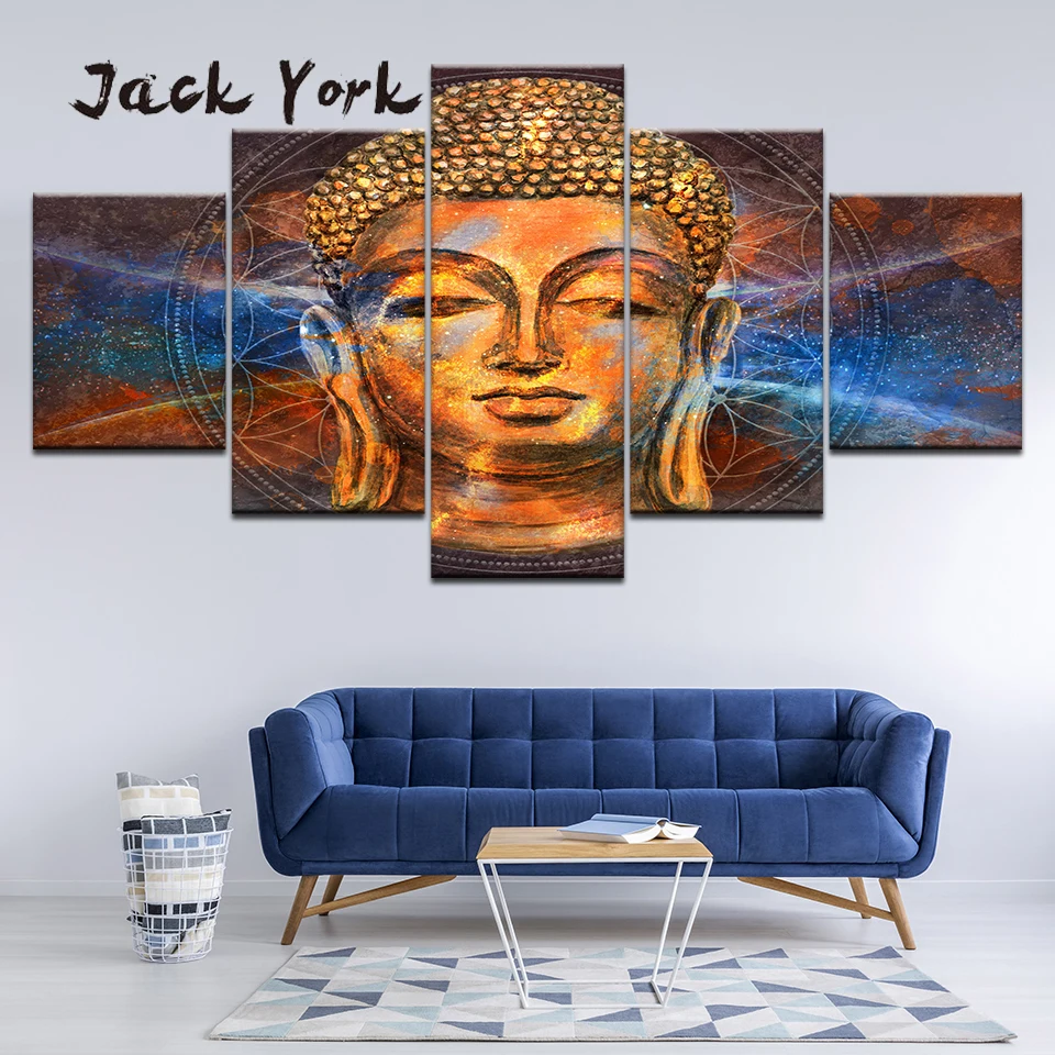 Картина на холсте Золотой Будда с сисветильник Том 5 шт. Настенная картина